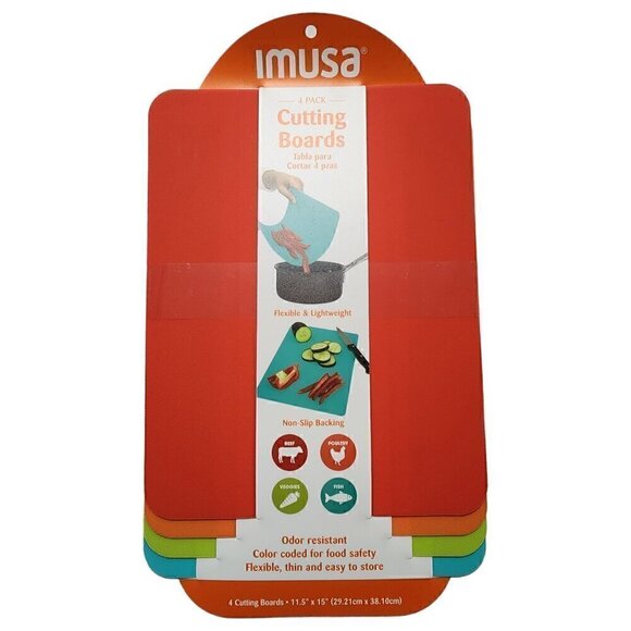 Flexible‎ Cutting Board Set Of 4 Color Coded Non-Slip Mats 8" x 11" - Picture 1 of 2